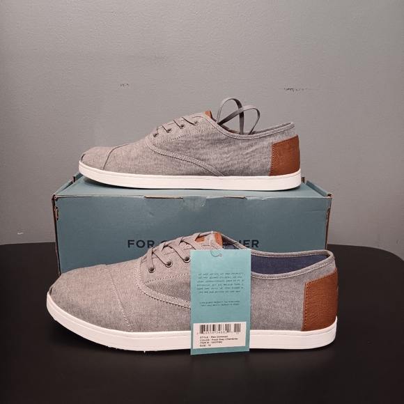 NWT Toms Men's Donovan Frost Grey Chambray Lace Up Athletic Shoes Sneakers Sz 12 - Picture 1 of 11
